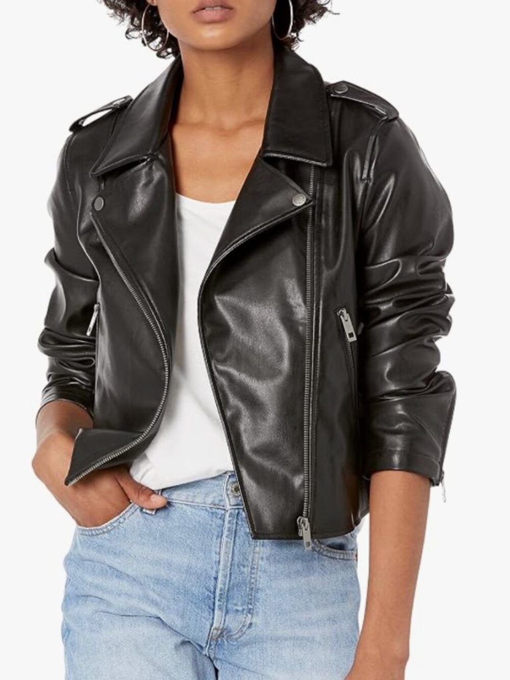 The Drop Women's Heather Faux Leather Moto Jacket NWT